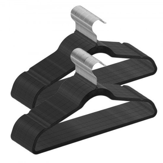 Picture of VEVOR Hangers, 11lbs Load-Bearing, 50 Pack Black Velvet Hangers with 360 Degree Swivel Hook & 0.2 in Ultra-Thin Design, Non-Slip Space Saving Hangers, Fit for Silk Garments, Coats, Sweaters & Straps