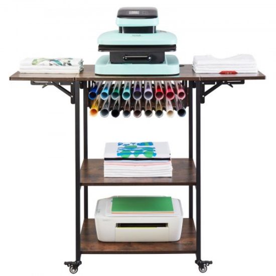 Picture of VEVOR Heat Press Table 3Tier Movable Heat Press Stand Foldable with Wheels White